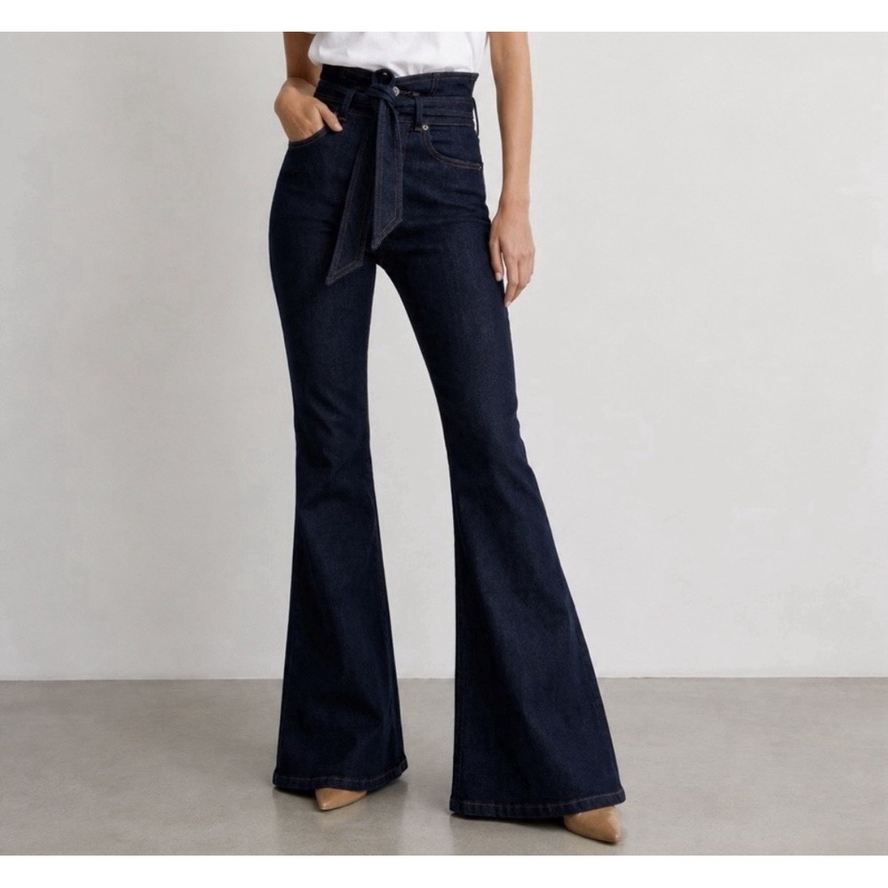 Veronica Beard Jeans Womens 30 Blue Sheridan High Rise Exaggerated Flare Belted